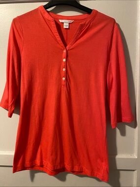 Victoria's Secret Coral Split-Neck Henley Top with 3/4 sleeves NWOT